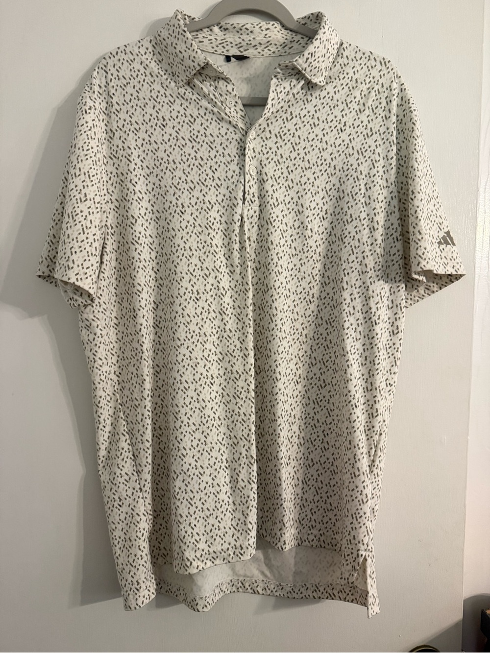 adidas Men's White Short Sleeve Polo with Micro Dot Print